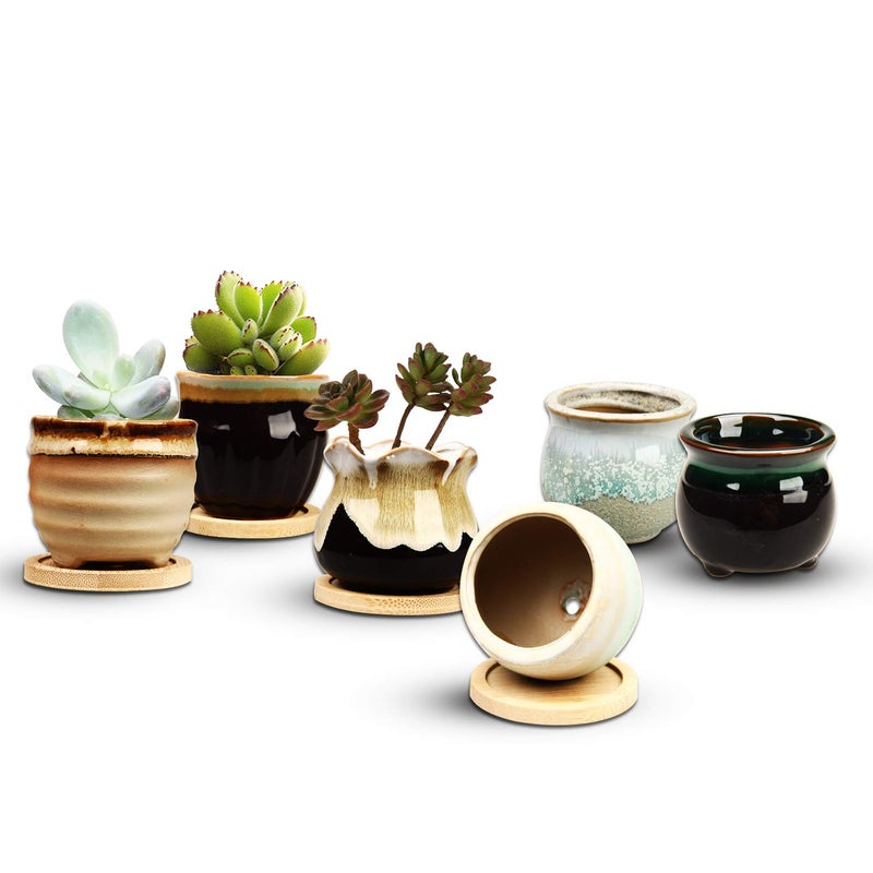 Brajttt 2.1 Inch Succulent Pot with Drainage,Planting/Flower Pots,Small Planter for Mini Plant Ceramic Flowing Glaze Base Serial Set with Holes - Image 3